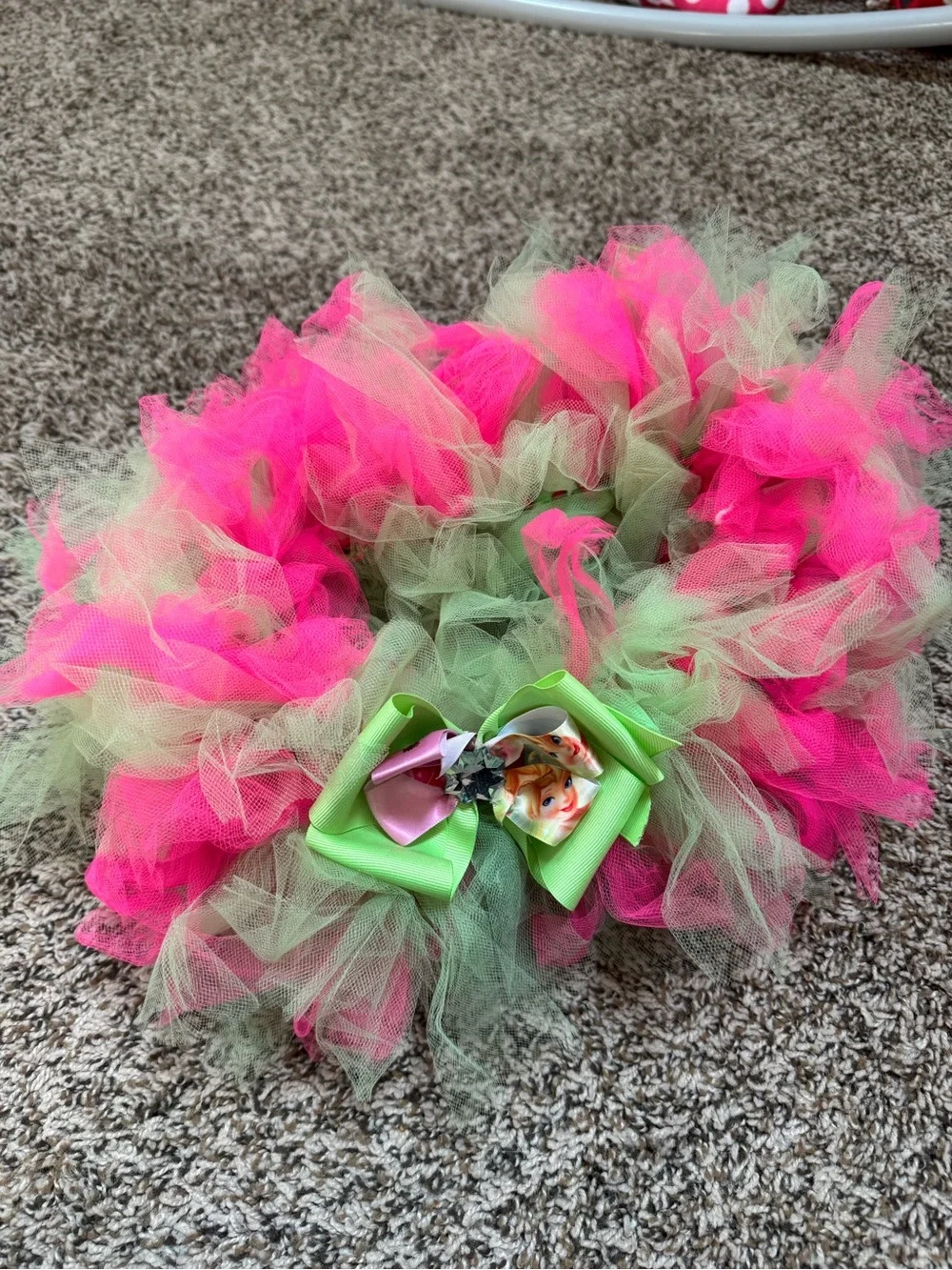 Pink and Light Green Tulle Princess Tutu Skirt with Bow